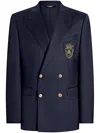Dolce & Gabbana Men Double-breasted Wool Jacket With Patch In Blue