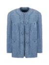 Dolce & Gabbana Light Blue Single-breasted Jacket With Logo Detail On Buttons In Cotton Blend Woman In Glicine Viola Chiaro