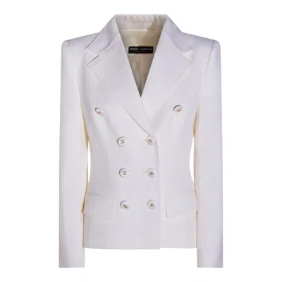 Dolce & Gabbana Double-breasted Twill Jacket In White