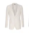 Dolce & Gabbana Dolce&gabbana Men Pinstriped Monobreasted Linen Blazer In White