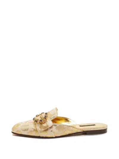 Pre-owned Dolce & Gabbana Jackie Flat Mules In Neutrals