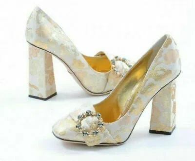 Pre-owned Dolce & Gabbana Dolce Gabbana Jackie Jeweled Gold High Heel Court Shoes Abend-schuhe Sandal 37 In Multicolor