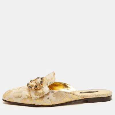 Pre-owned Dolce & Gabbana Jackie Size 39 Gold Brocade Fabric Mules