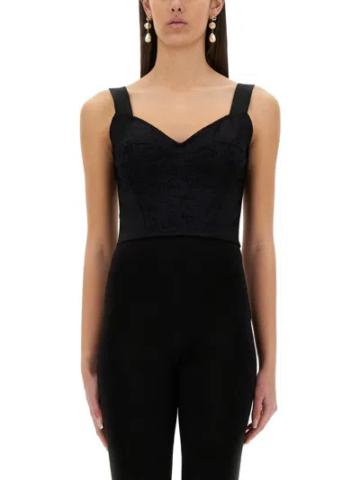 Dolce & Gabbana Jacquard And Lace Sheath Corsetry Bustier In Black