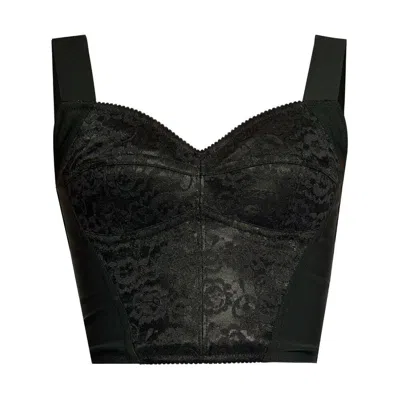 Dolce & Gabbana Jacquard And Lace Sheath Corsetry Bustier In Black