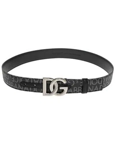 Pre-owned Dolce & Gabbana Jacquard & Leather Belt Men's In Black