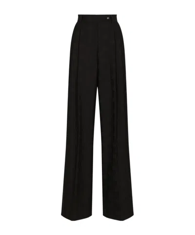 Dolce & Gabbana Wool Jacquard Pants With All-over Dg Logo In Black