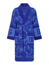 Dolce & Gabbana Jacquard Blue Bathrobe In Blue