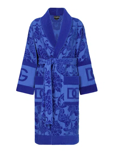 Dolce & Gabbana Jacquard Blue Bathrobe