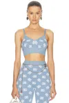 Dolce & Gabbana Jacquard Logo Cropped Top Tops Light Blue In Very Light Blue