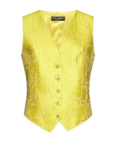 Dolce & Gabbana Jacquard Cotton-blend Waistcoat In Yellow