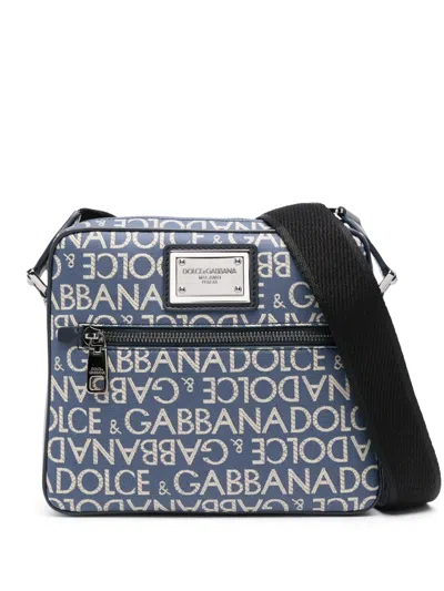 Dolce & Gabbana Logo-jacquard Messenger Bag In Blue