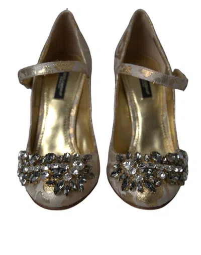 Dolce & Gabbana Jacquard Crystal Mary Jane Pump In Gold