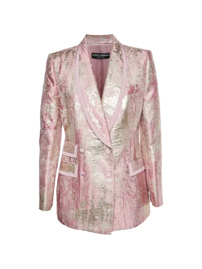 Pre-owned Dolce & Gabbana Jacquard Double-breasted Jacket In Pink
