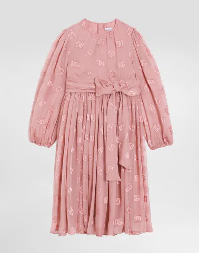 Dolce & Gabbana Jacquard Dress With Dg Logo In Pink