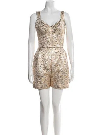 Pre-owned Dolce & Gabbana Jacquard Floral Print Romper In Metallic/neutrals