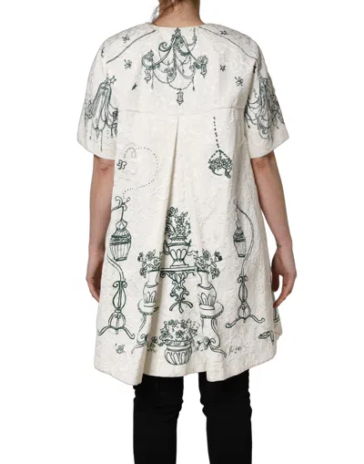 Dolce & Gabbana White Jacquard Garden Print Coat Jacket In Neutral