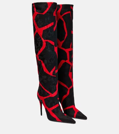 Dolce & Gabbana Abstract-print Knee-length Boots In Black