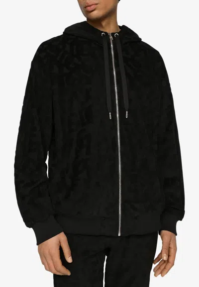 Dolce & Gabbana Jacquard Hooded Sweatshirt With Logo Monogram In Black