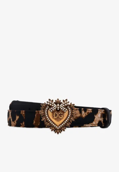 Dolce & Gabbana Jacquard Leopard Print Devotion Belt In Brown