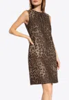 Dolce & Gabbana Jacquard Leopard Wool Midi Dress In Brown