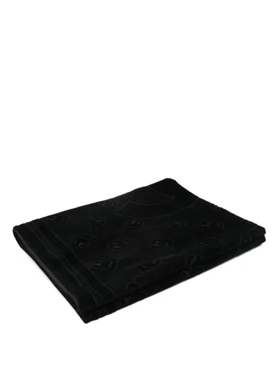 Dolce & Gabbana Jacquard-logo Beach Towel In Black