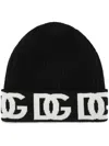 Dolce & Gabbana Cashmere Blend Ribbed Knit Logo Beanie In Black