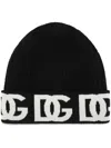 Dolce & Gabbana Cashmere Blend Ribbed Knit Logo Beanie In Black