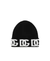 Dolce & Gabbana Cashmere Blend Ribbed Knit Logo Beanie In Black