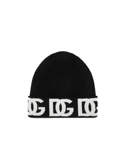 DOLCE & GABBANA DOLCE  GABBANA LOGO INTARSIA KNITTED BEANIE