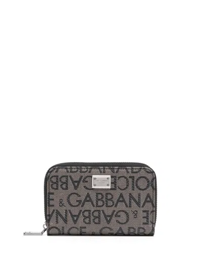 Dolce & Gabbana Jacquard-logo Cotton-blend Wallet In Braun