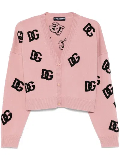 DOLCE & GABBANA JACQUARD-LOGO CROPPED CARDIGAN
