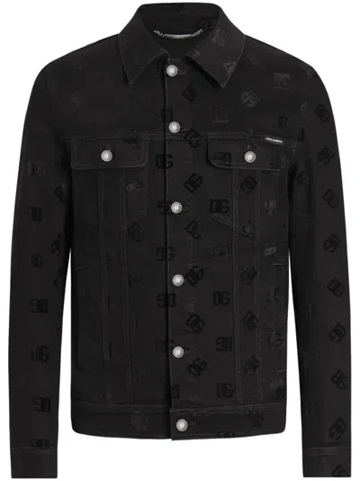 Dolce & Gabbana Jacquard-logo Denim Jacket In Black