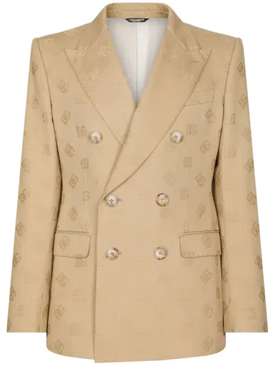 Dolce & Gabbana Jacquard Logo Motif Blazer In Neutrals