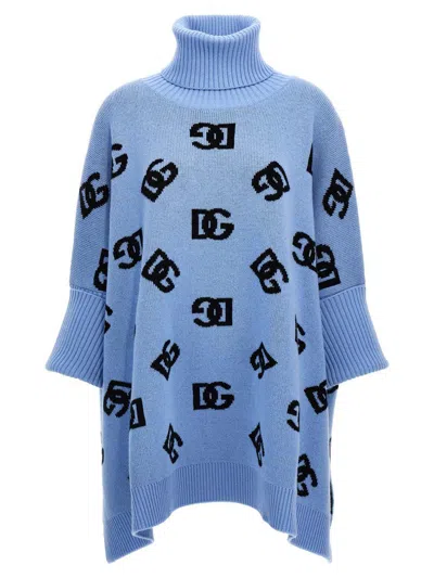Dolce & Gabbana Jacquard Logo Poncho In Blue