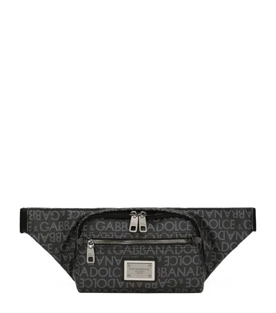 Dolce & Gabbana Jacquard Logo Print Belt Bag In Gray