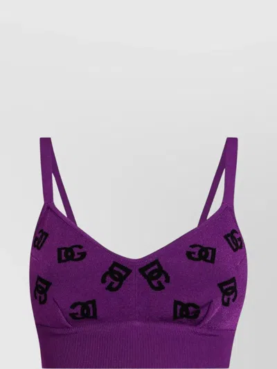 Dolce & Gabbana Jacquard Logo Viscose Bra Top In Purple
