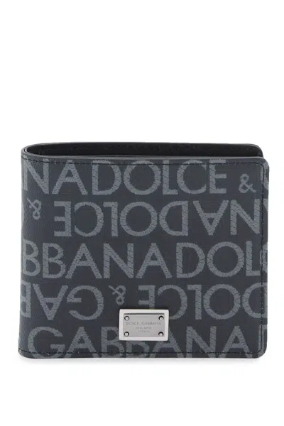 Dolce & Gabbana Wallet In Jacquard Fabric With Logo In Black