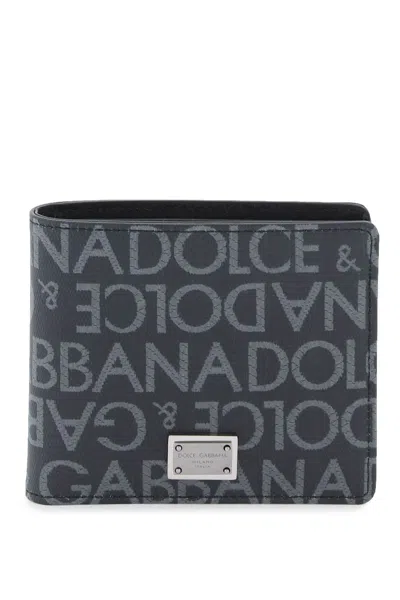 Dolce & Gabbana Wallet In Jacquard Fabric With Logo In Black