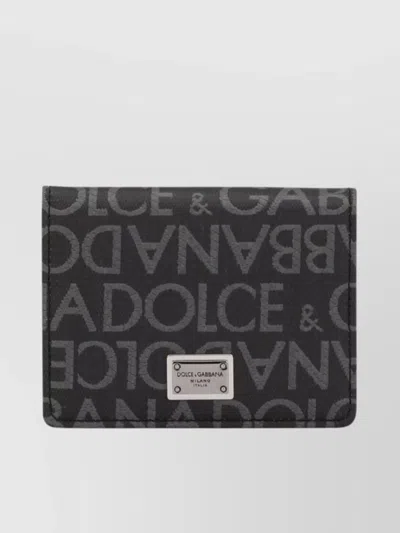 Dolce & Gabbana Jacquard Monogram Leather Bi-fold Wallet In Gray