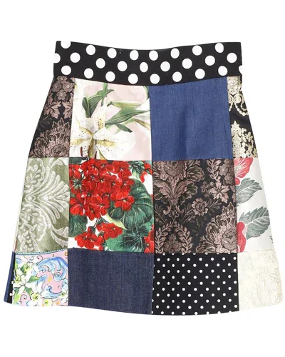 Dolce & Gabbana Jacquard Patchwork Mini Skirt In Blue