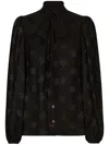 Dolce & Gabbana Black Shirt With Bow And Jacquard Dg Logo In Black