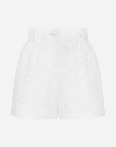 Dolce & Gabbana Jacquard Shorts With All-over Dg Logo In ホワイト