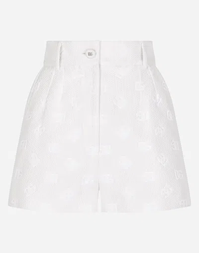 Dolce & Gabbana Jacquard Shorts With All-over Dg Logo In White