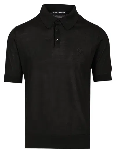 Dolce & Gabbana Jacquard Silk Polo Shirt Sweatshirts Black