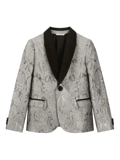 Dolce & Gabbana Kids' Jacquard Single-breasted Jacket In Gray