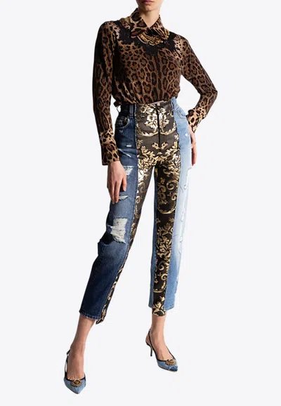Dolce & Gabbana Jacquard Straight-leg Paneled Jeans In Blue