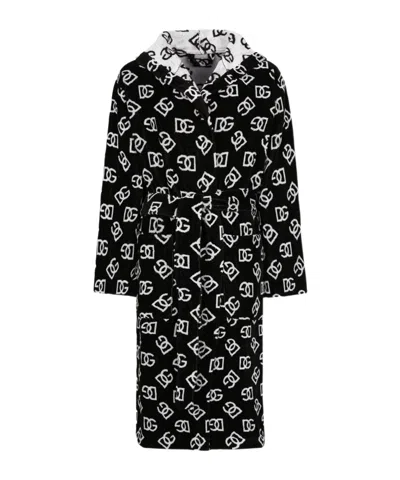 Dolce & Gabbana Jacquard Terry Bath Robe In Black