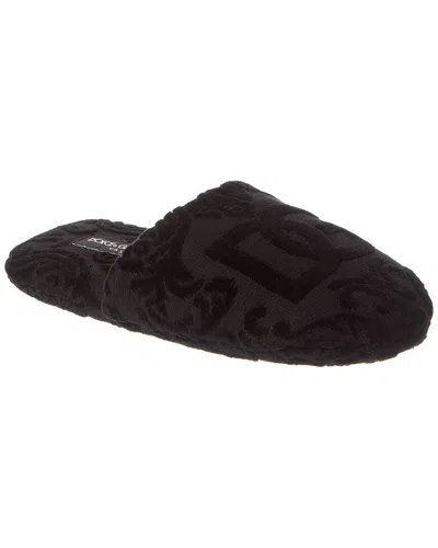 Dolce & Gabbana Jacquard Terry Slippers In Black