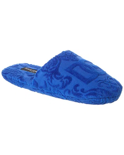 Dolce & Gabbana Jacquard Terry Slippers In Blue